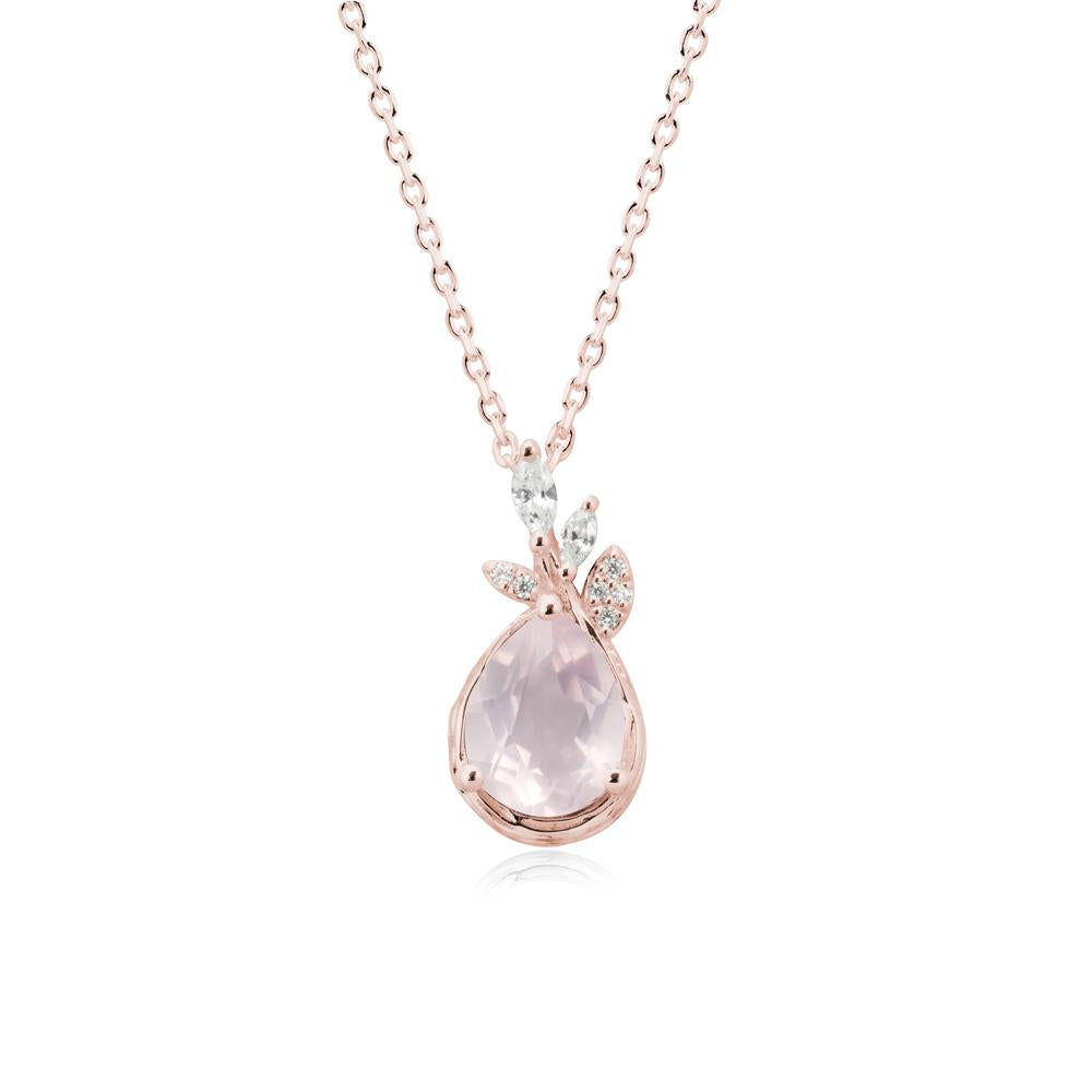 Tear Shaped Rose Quartz Leaf Necklace - LUO Jewelry #metal_18k rose gold