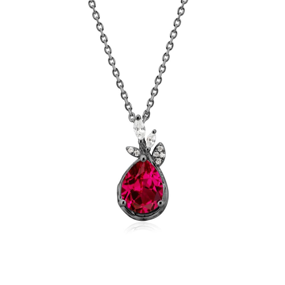 Branches with Leaves Ruby Pendant - LUO Jewelry #metal_black finish sterling silver