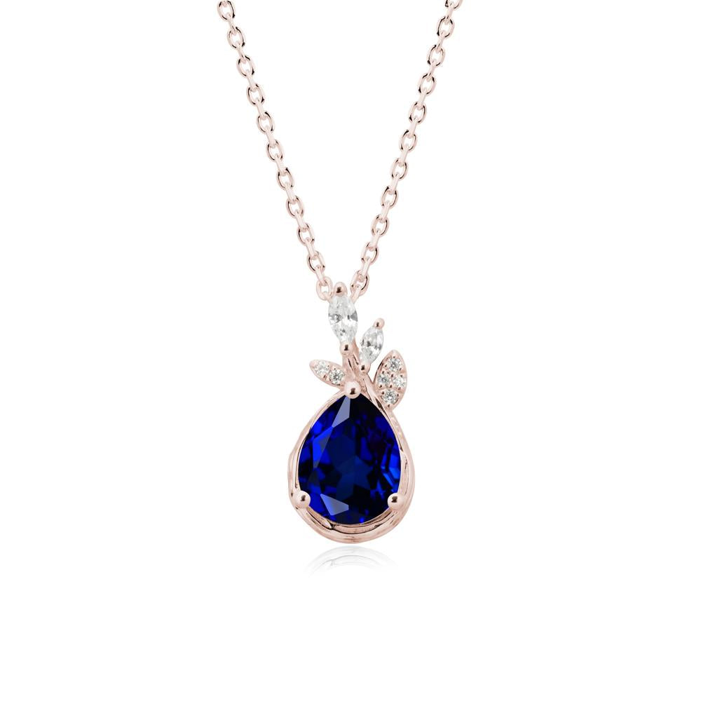 Tear Shaped Sapphire Leaf Necklace - LUO Jewelry #metal_14k rose gold