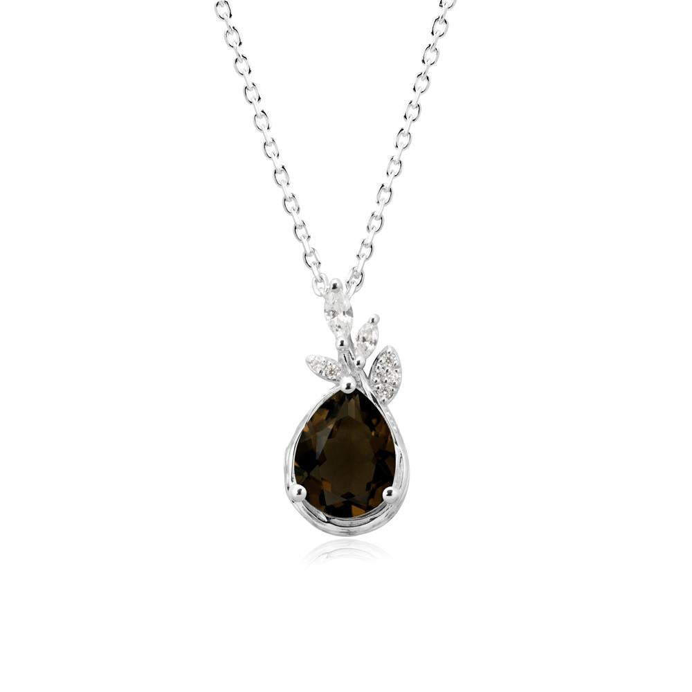 Tree Bark Texture Pear Shaped Smoky Quartz Necklace - LUO Jewelry #metal_18k white gold