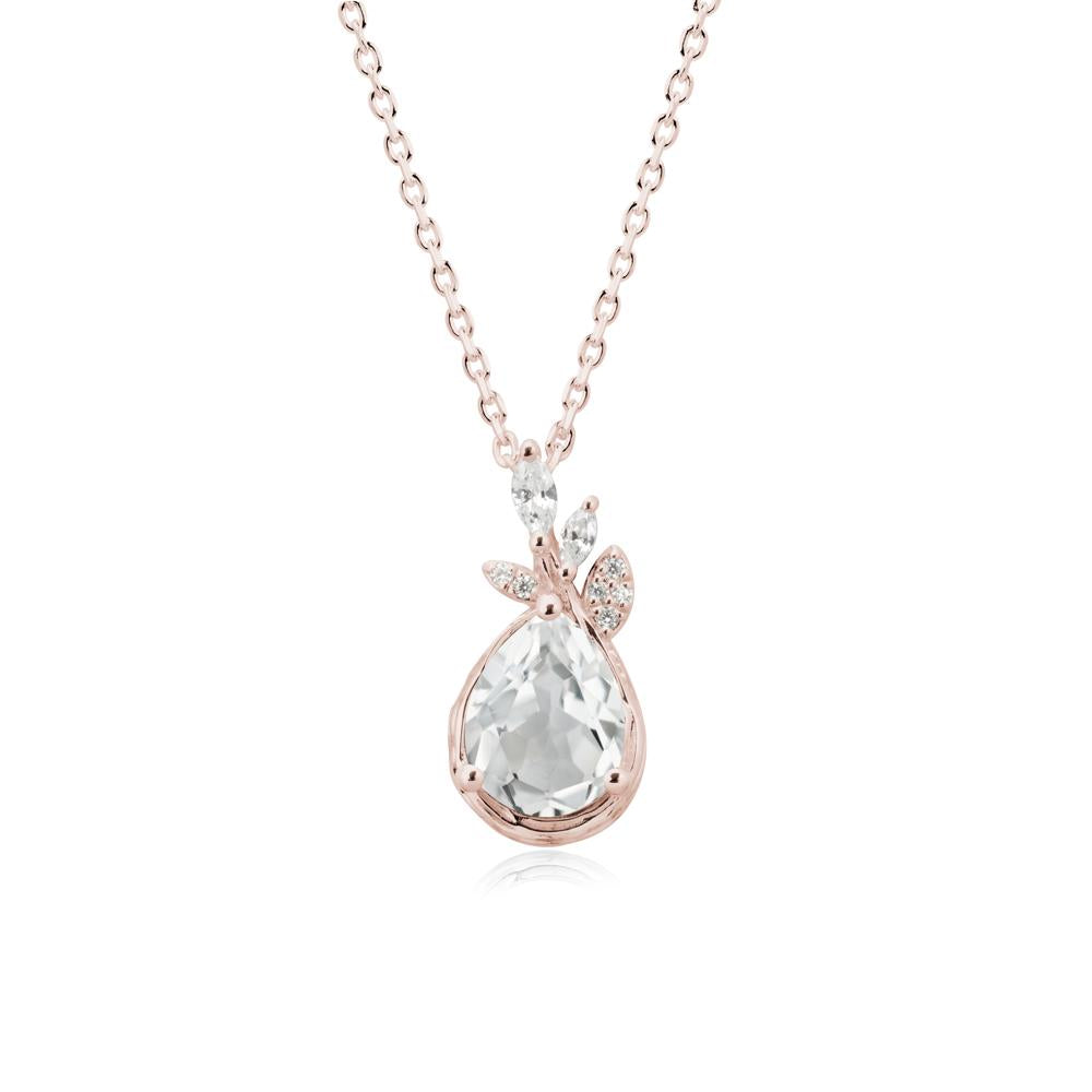 Tear Shaped White Topaz Leaf Necklace - LUO Jewelry #metal_14k rose gold