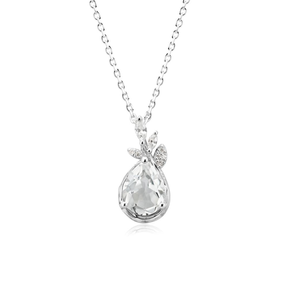 Tear Shaped White Topaz Leaf Necklace - LUO Jewelry #metal_18k white gold