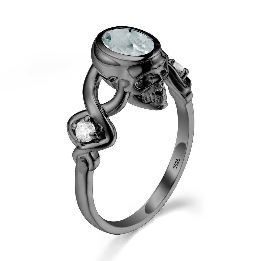 Unique Bezel Setting Aquamarine Skull Ring - LUO Jewelry #metal_black finish sterling silver
