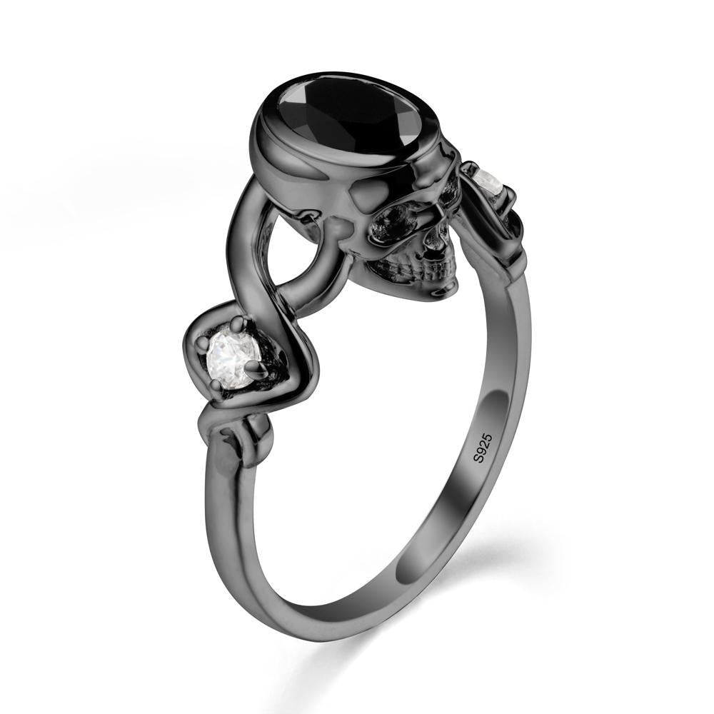 Gothic Skull Black Spinel Ring - LUO Jewelry #metal_black finish sterling silver