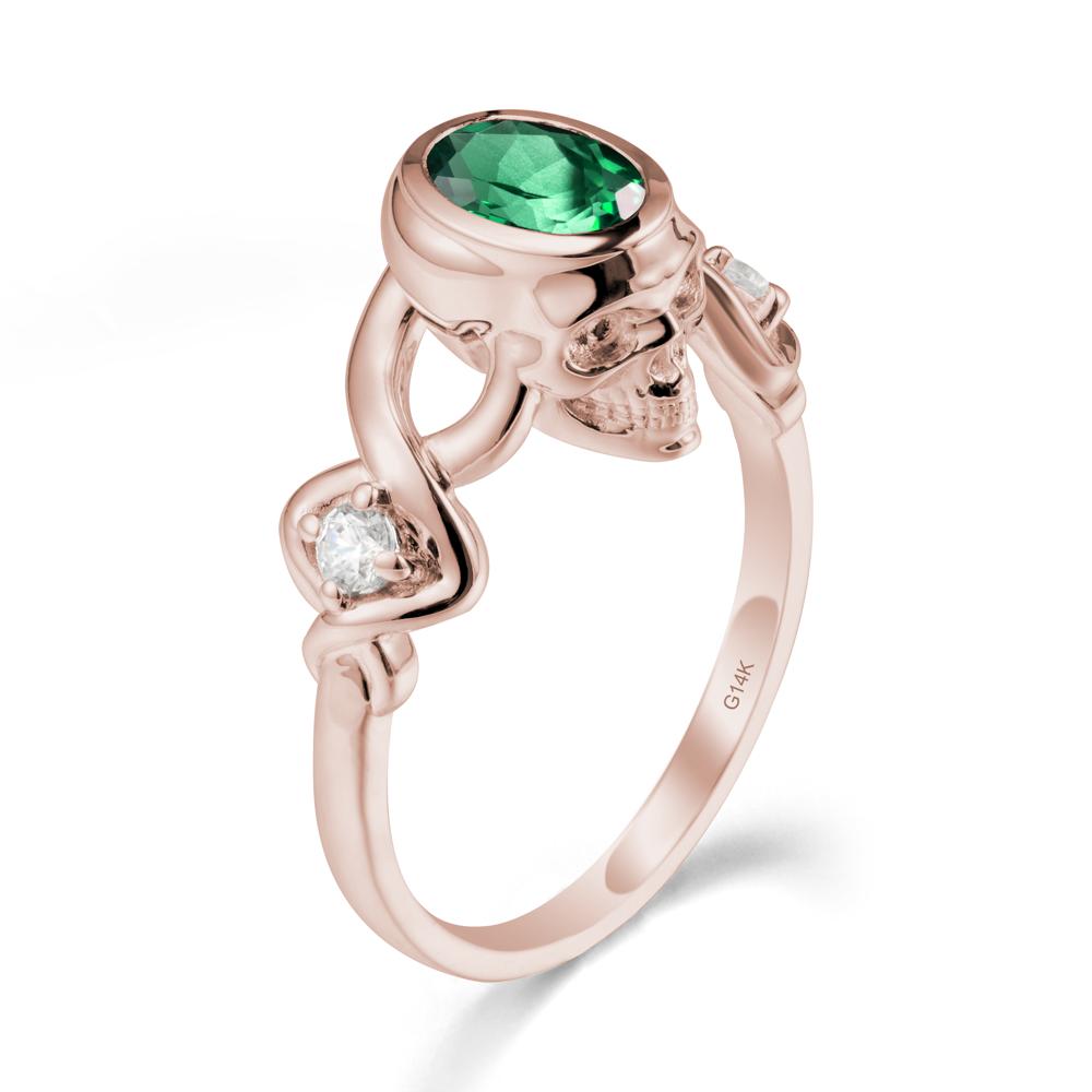 Halloween  Skull Oval Emerald Ring - LUO Jewelry #metal_14k rose gold