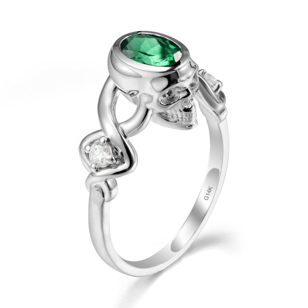 Halloween  Skull Oval Emerald Ring - LUO Jewelry #metal_14k white gold