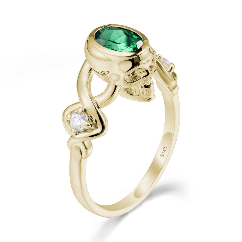 Halloween  Skull Oval Emerald Ring - LUO Jewelry #metal_14k yellow gold