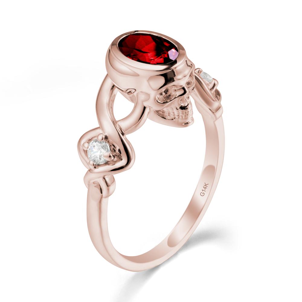 Unique Bezel Setting Garnet Skull Ring - LUO Jewelry #metal_14k rose gold