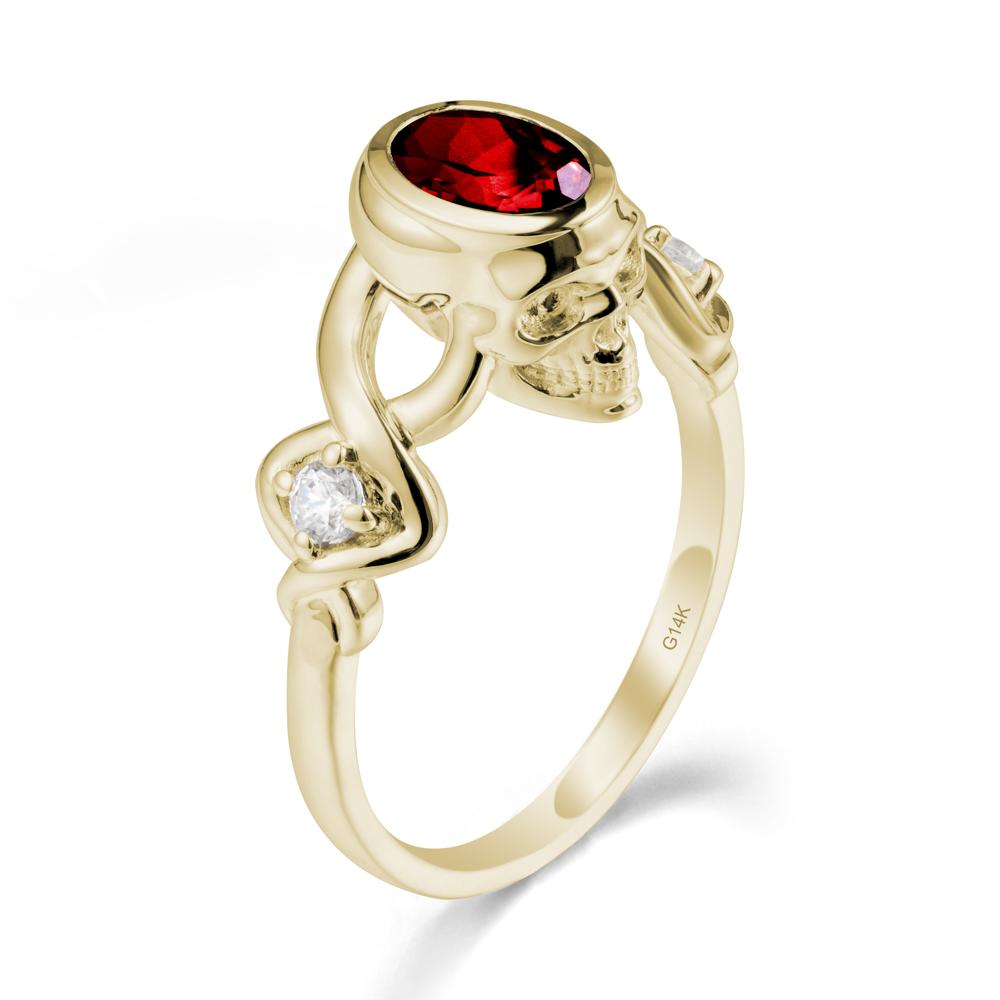 Unique Bezel Setting Garnet Skull Ring - LUO Jewelry #metal_14k yellow gold