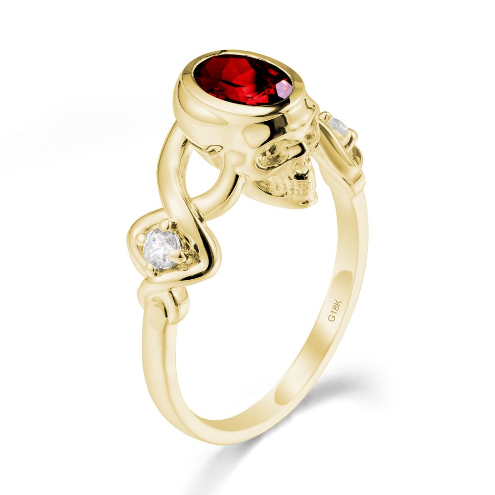 Unique Bezel Setting Garnet Skull Ring - LUO Jewelry #metal_18k yellow gold