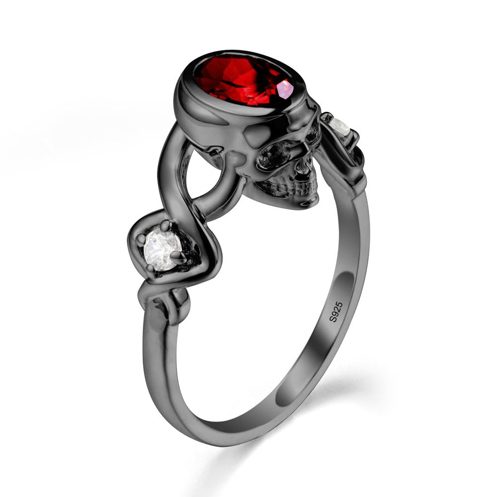 Unique Bezel Setting Garnet Skull Ring - LUO Jewelry #metal_black finish sterling silver