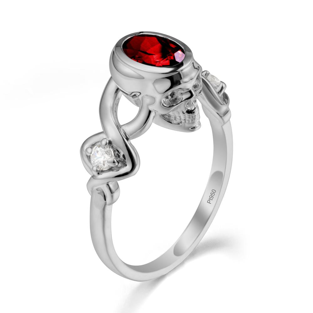 Unique Bezel Setting Garnet Skull Ring - LUO Jewelry #metal_platinum