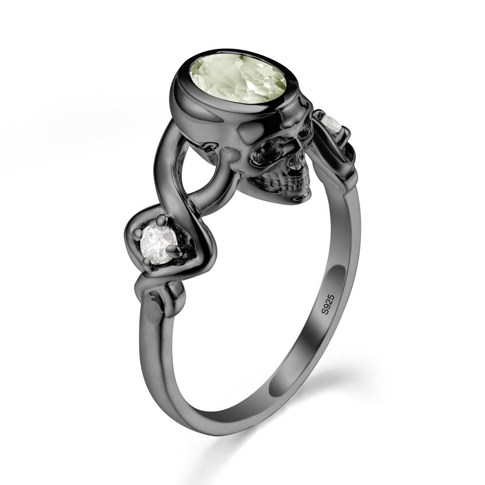 Unique Bezel Setting Green Amethyst Skull Ring - LUO Jewelry #metal_black finish sterling silver