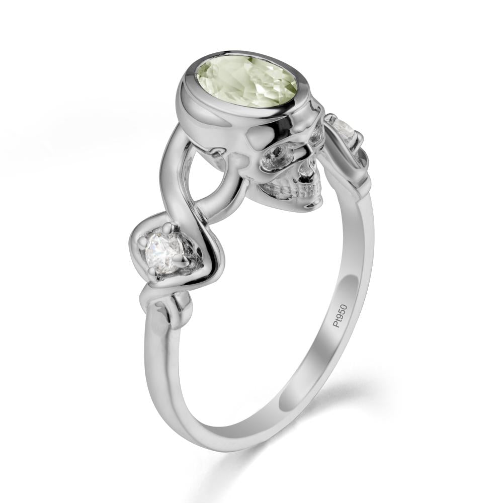 Unique Bezel Setting Green Amethyst Skull Ring - LUO Jewelry #metal_platinum