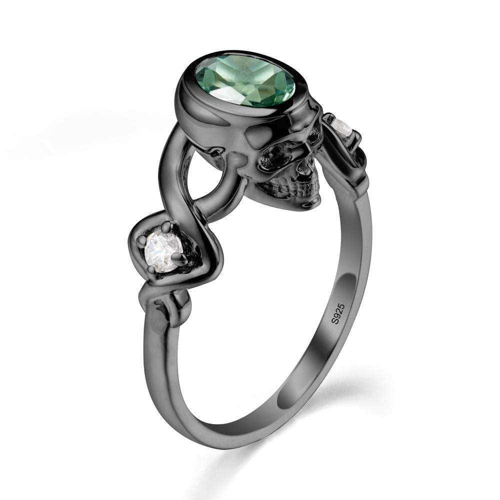 Gothic Skull Green Sapphire Ring - LUO Jewelry #metal_black finish sterling silver