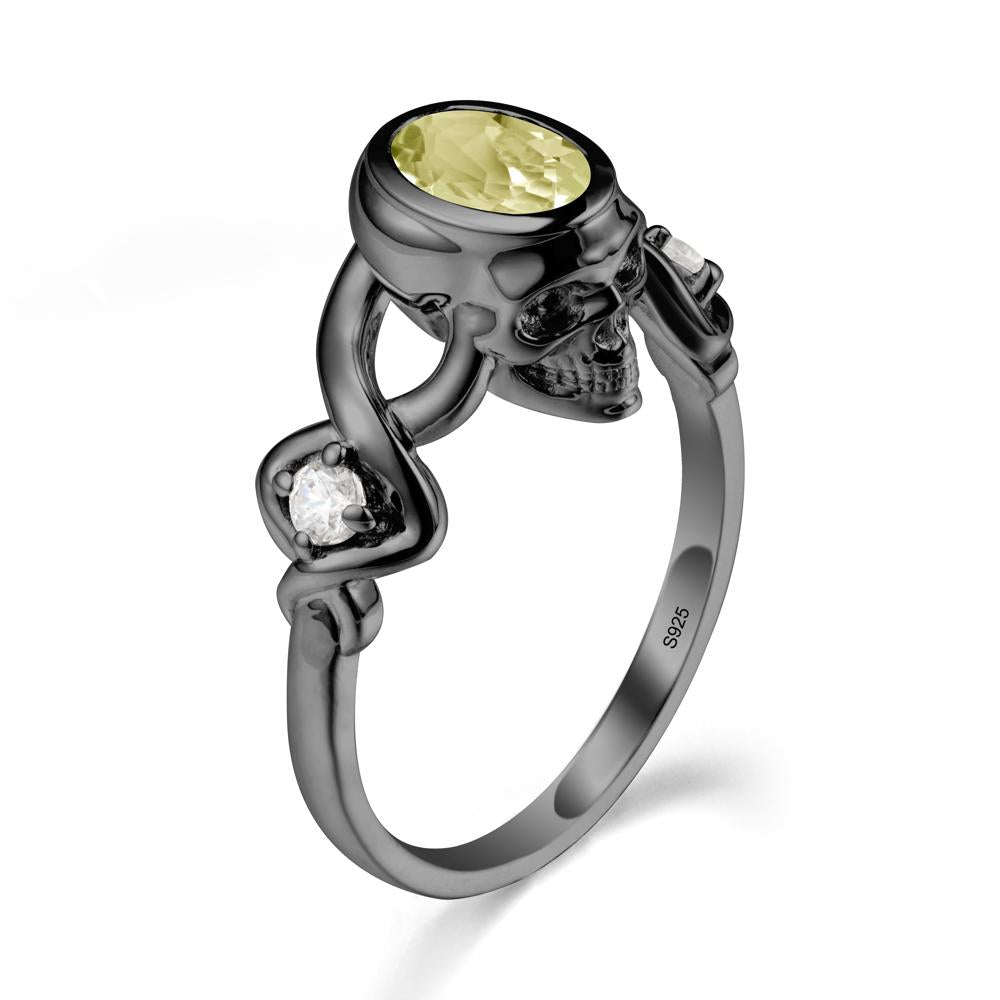 Halloween  Skull Oval Lemon Quartz Ring - LUO Jewelry #metal_black finish sterling silver