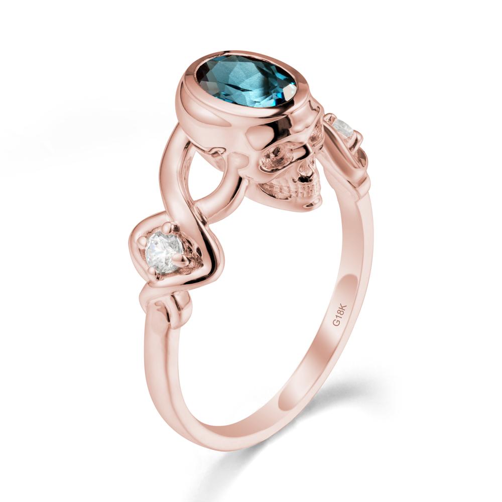 Unique Bezel Setting London Blue Topaz Skull Ring - LUO Jewelry #metal_18k rose gold