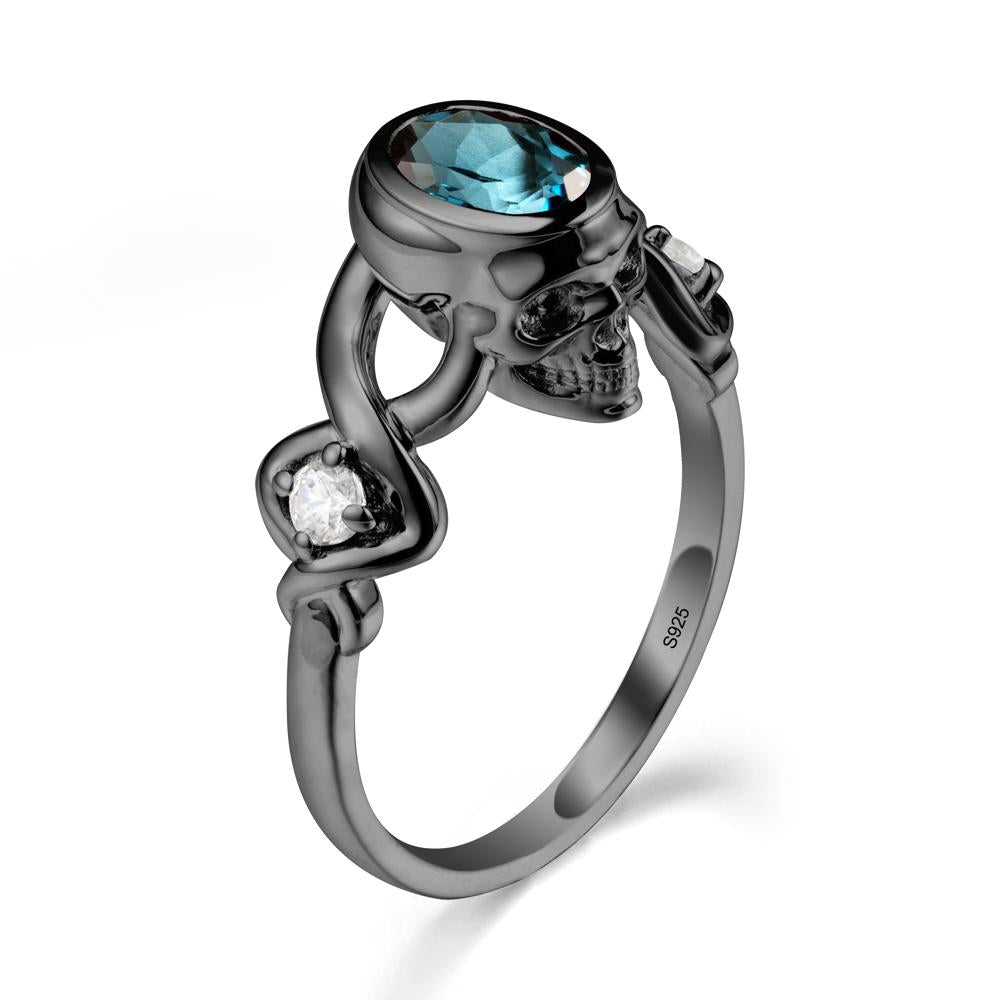 Unique Bezel Setting London Blue Topaz Skull Ring - LUO Jewelry #metal_black finish sterling silver