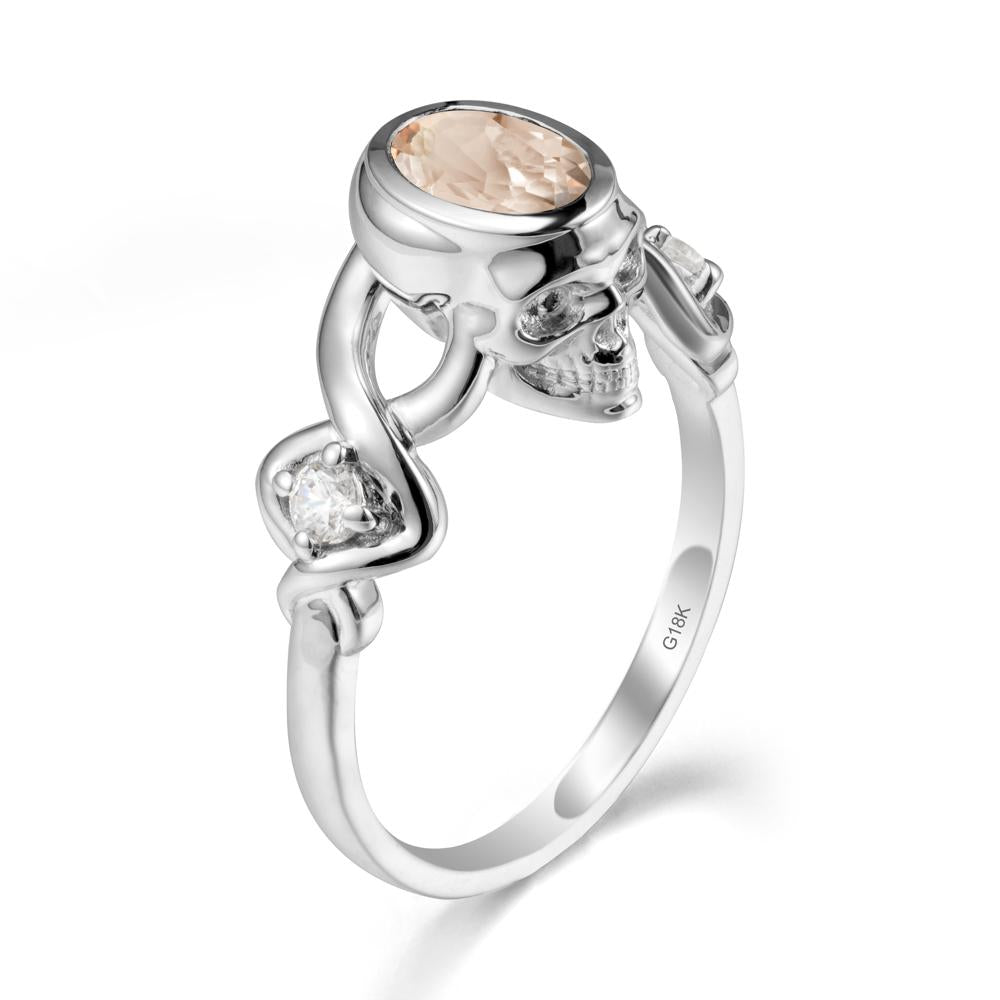 Unique Bezel Setting Morganite Skull Ring - LUO Jewelry #metal_18k white gold