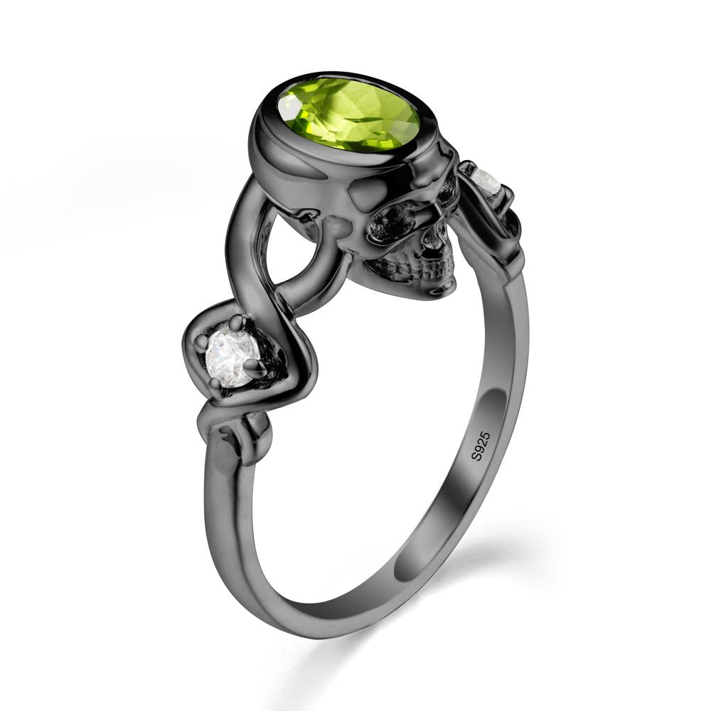 Gothic Skull Peridot Ring - LUO Jewelry #metal_black finish sterling silver