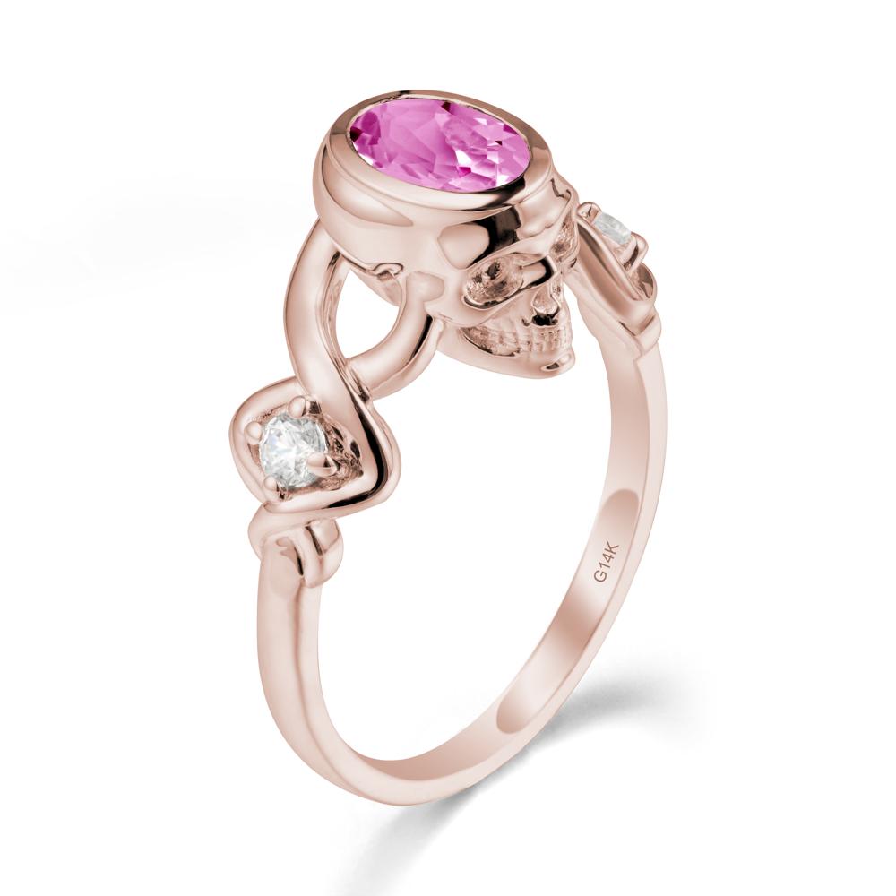 Unique Bezel Setting Pink Sapphire Skull Ring - LUO Jewelry #metal_14k rose gold