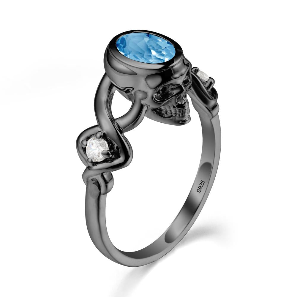 Gothic Skull Swiss Blue Topaz Ring - LUO Jewelry #metal_black finish sterling silver
