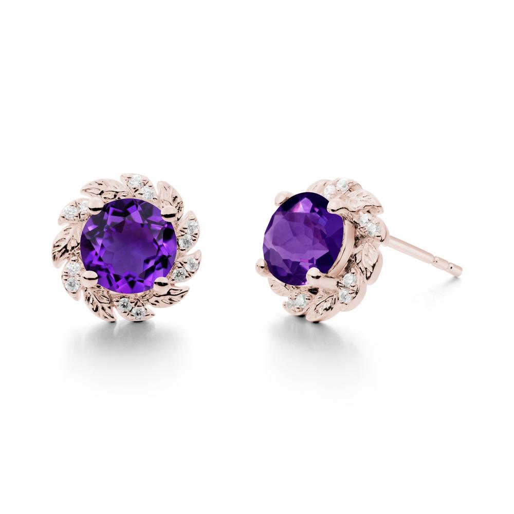 Round Amethyst Flower Earrings - LUO Jewelry #metal_14k rose gold