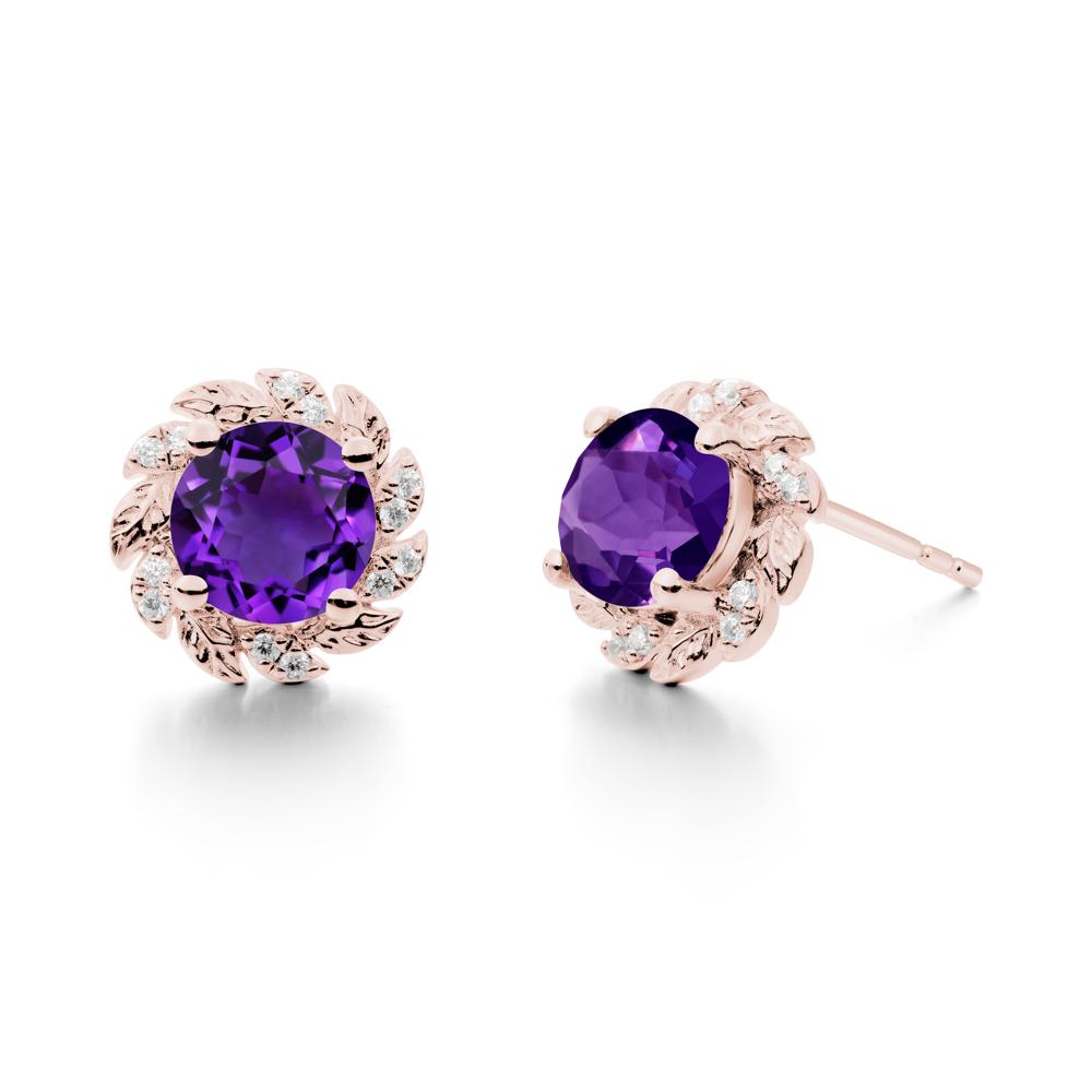 Round Amethyst Flower Earrings - LUO Jewelry #metal_18k rose gold