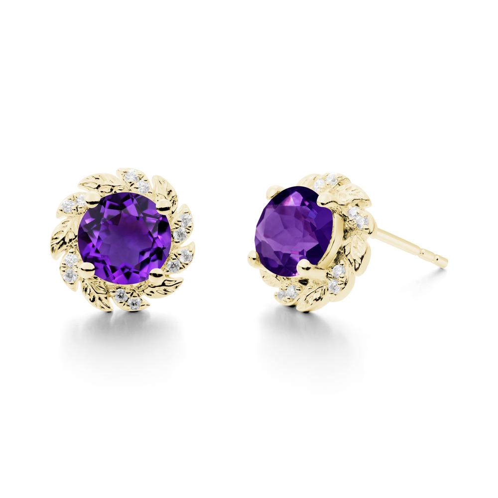 Round Amethyst Flower Earrings - LUO Jewelry #metal_18k yellow gold