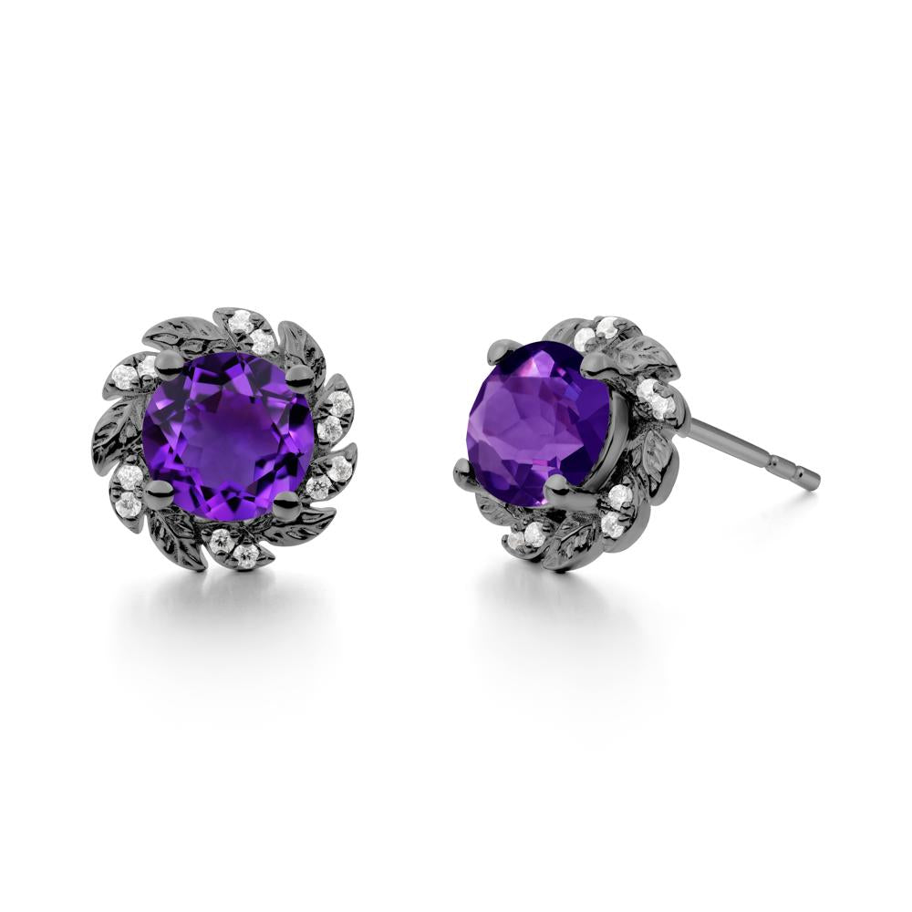Round Amethyst Flower Earrings - LUO Jewelry #metal_black finish sterling silver