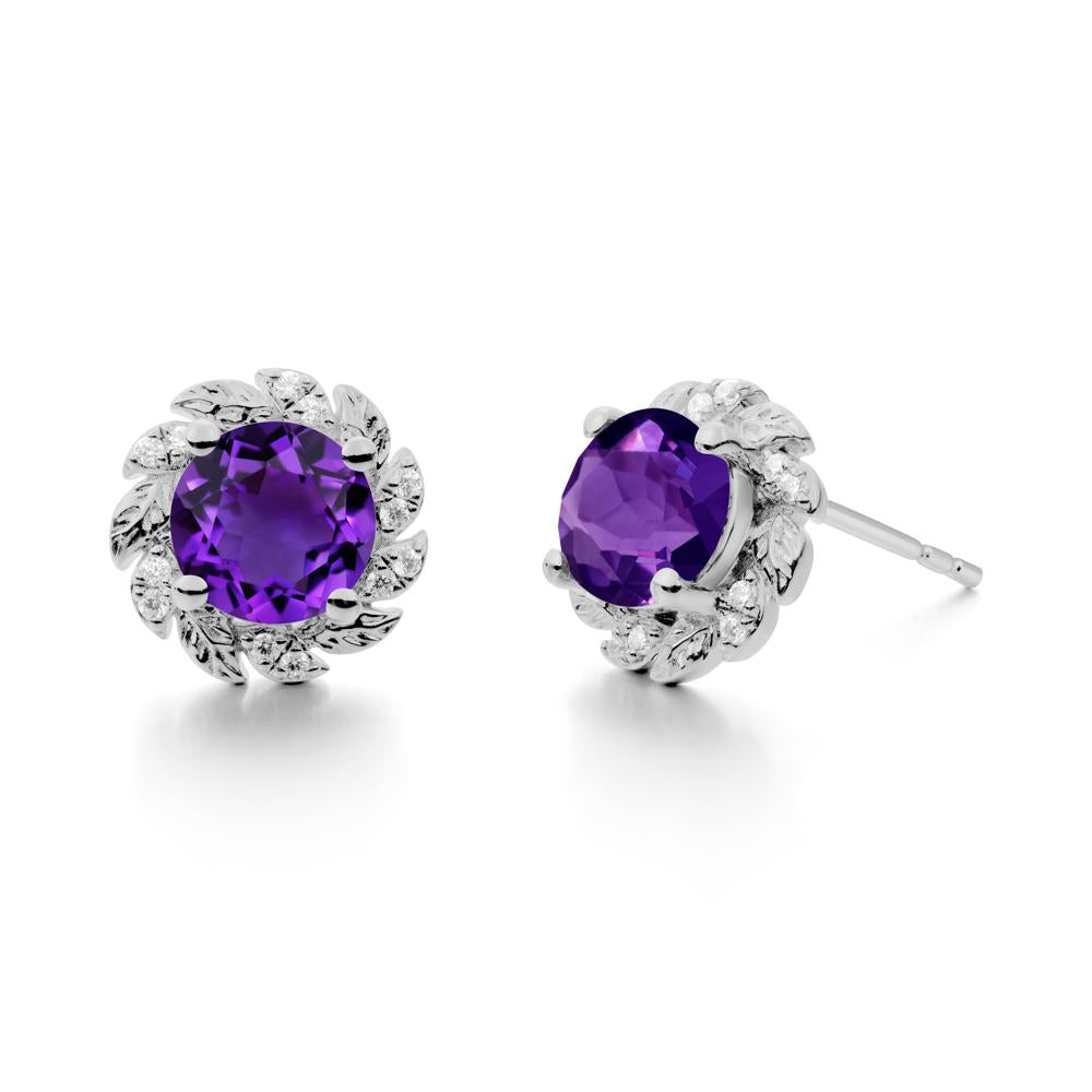 Round Amethyst Flower Earrings - LUO Jewelry #metal_platinum