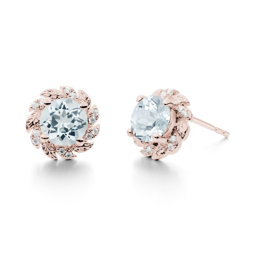 Round Aquamarine Flower Earrings - LUO Jewelry #metal_14k rose gold