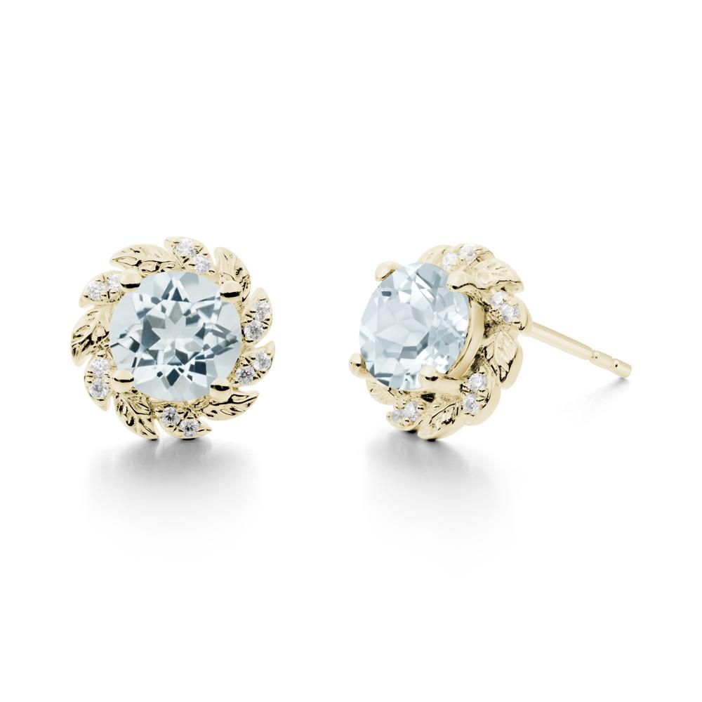 Round Aquamarine Flower Earrings - LUO Jewelry #metal_14k yellow gold