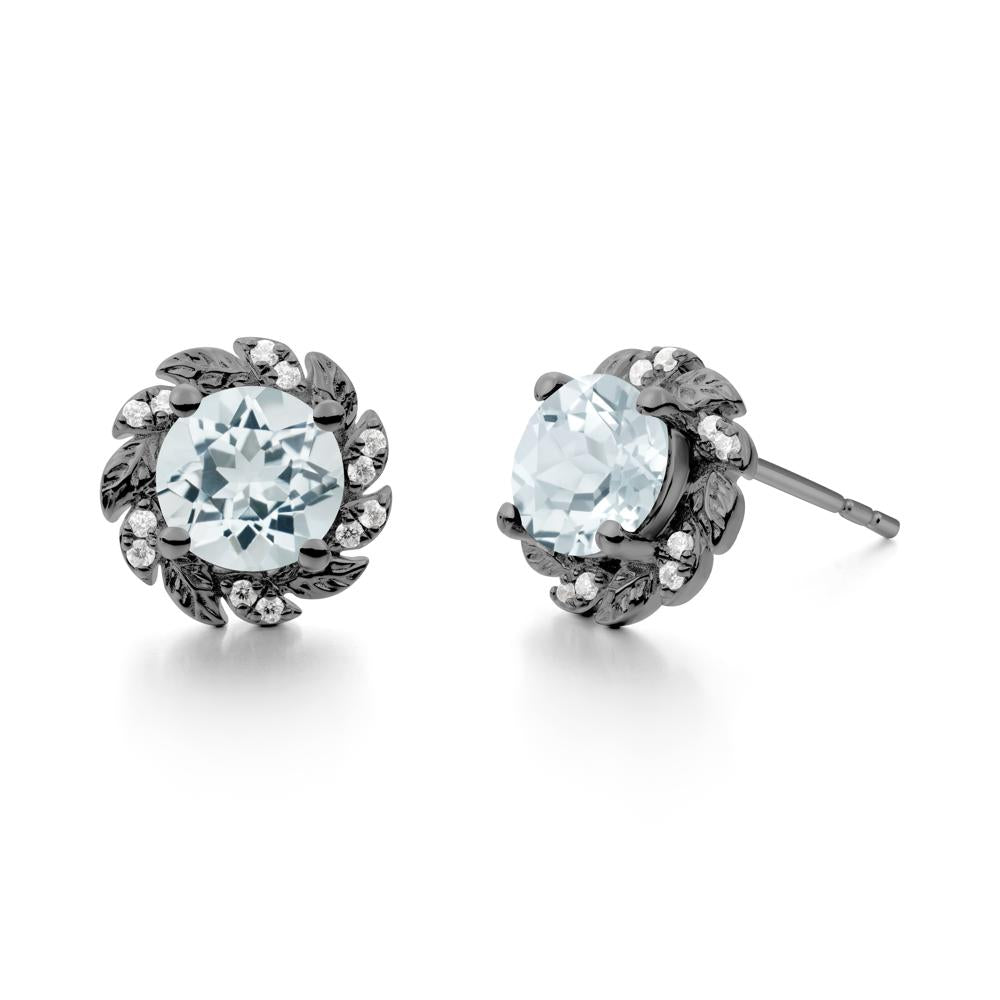 Round Aquamarine Flower Earrings - LUO Jewelry #metal_black finish sterling silver