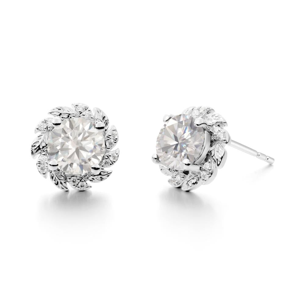 Round Cubic Zirconia Flower Earrings - LUO Jewelry #metal_14k white gold