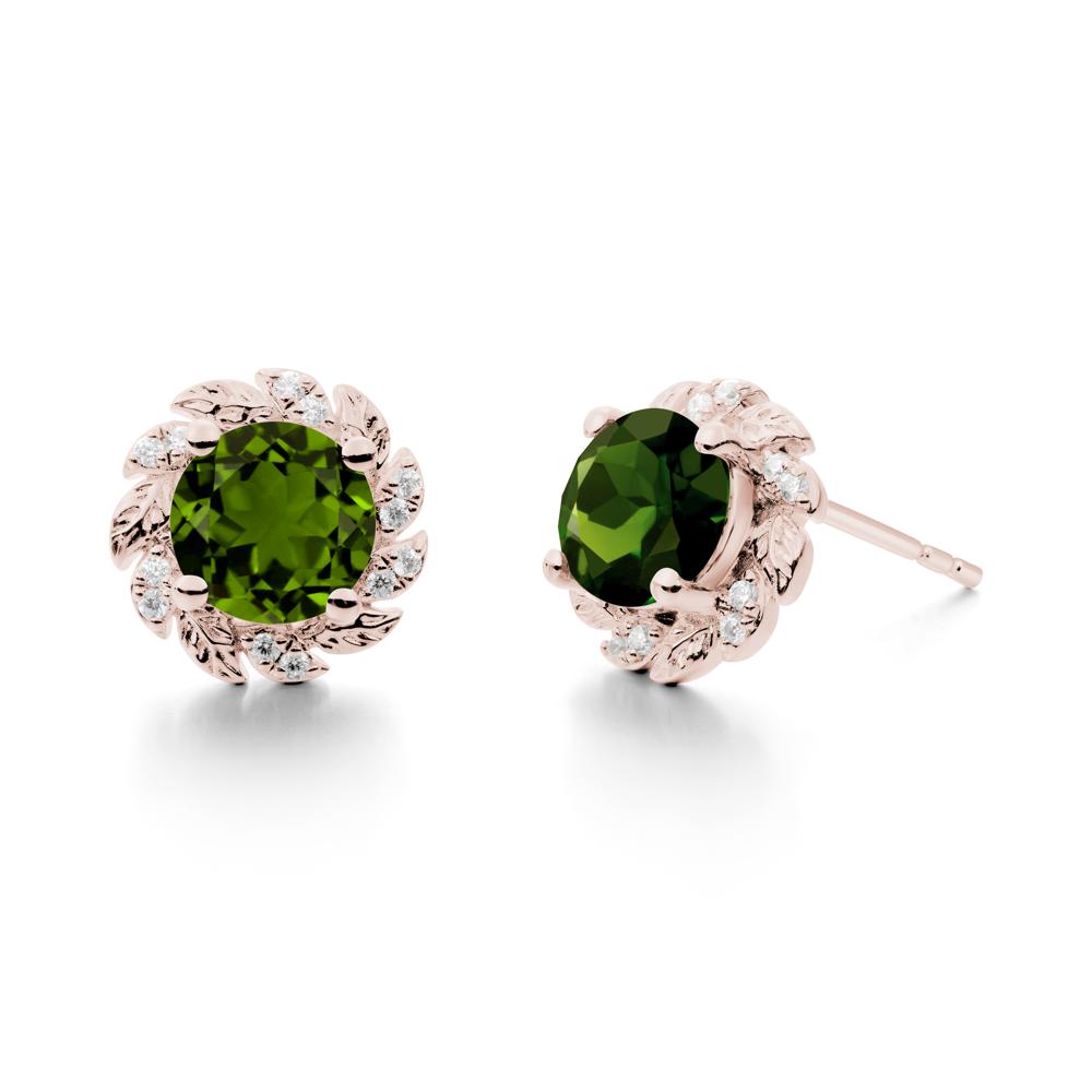Round Diopside Flower Earrings - LUO Jewelry #metal_14k rose gold