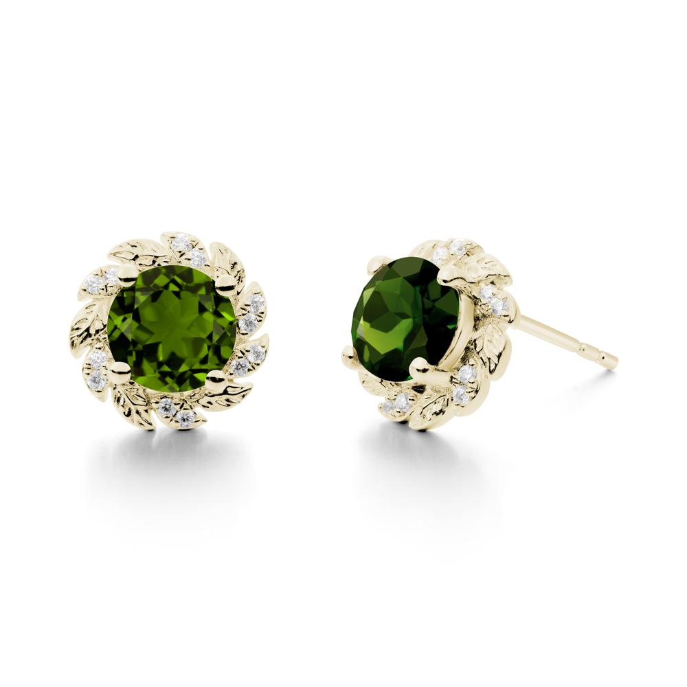 Round Diopside Flower Earrings - LUO Jewelry #metal_14k yellow gold