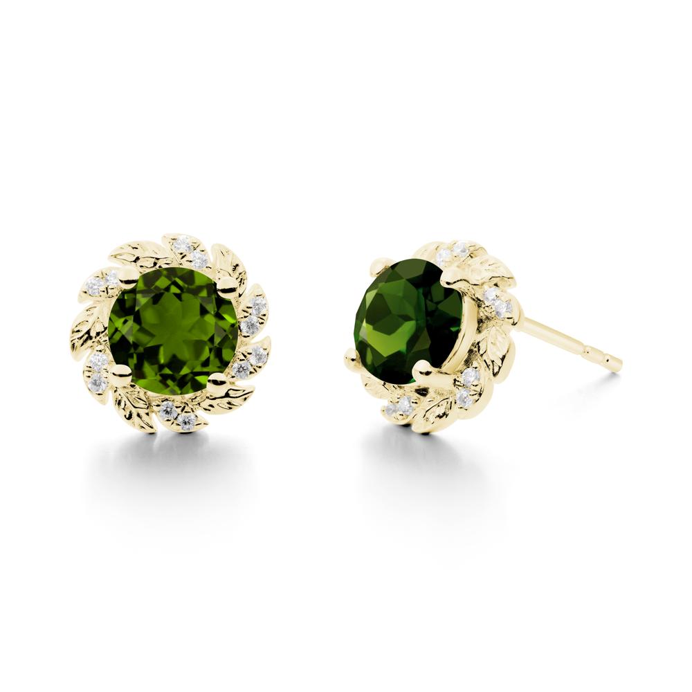 Round Diopside Flower Earrings - LUO Jewelry #metal_18k yellow gold