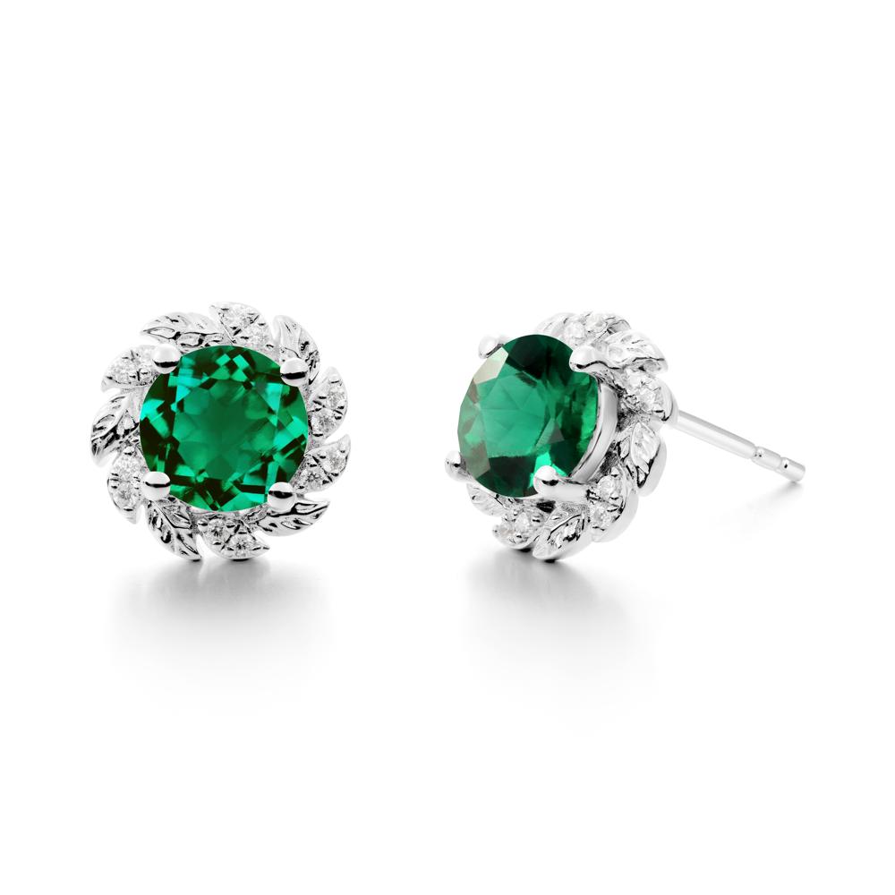 Round Emerald Flower Earrings - LUO Jewelry #metal_14k white gold