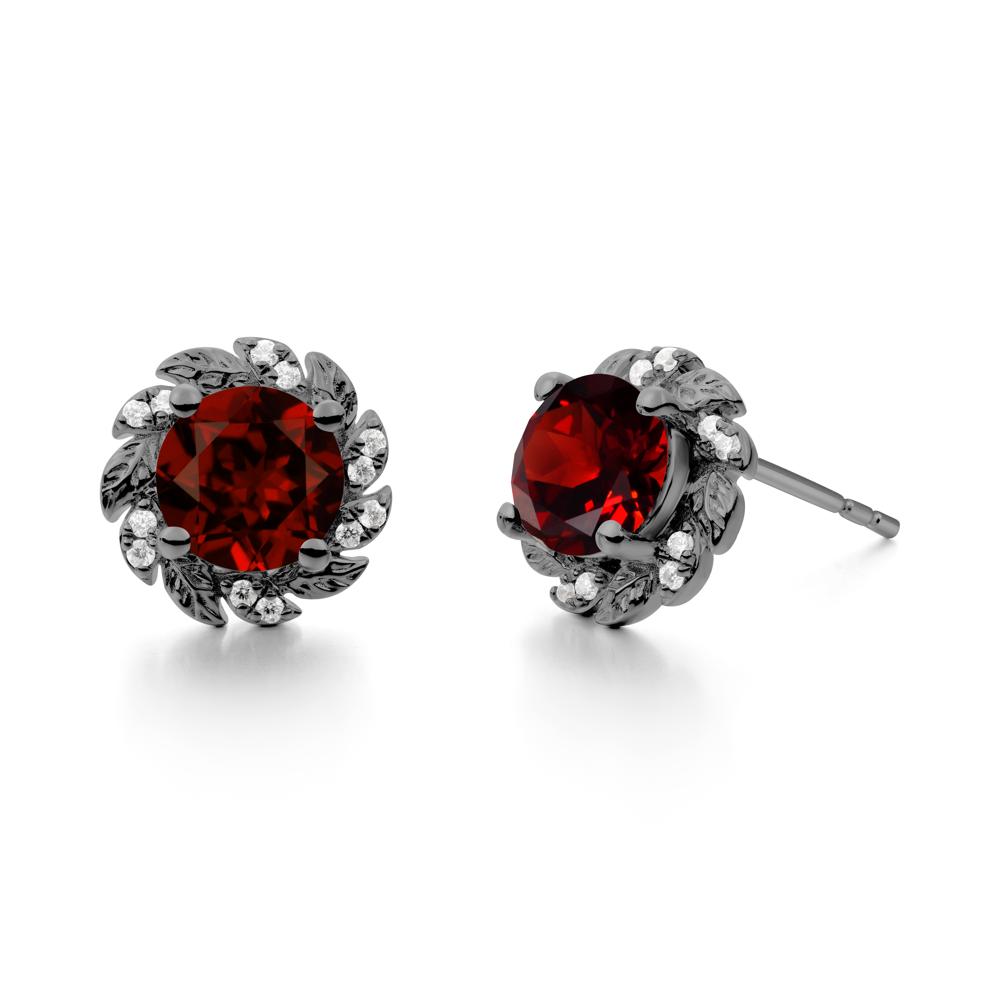 Round Garnet Flower Earrings - LUO Jewelry #metal_black finish sterling silver