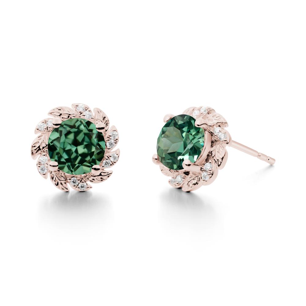 Round Green Sapphire Flower Earrings - LUO Jewelry #metal_14k rose gold