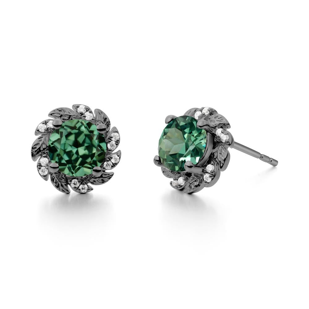 Round Green Sapphire Flower Earrings - LUO Jewelry #metal_black finish sterling silver