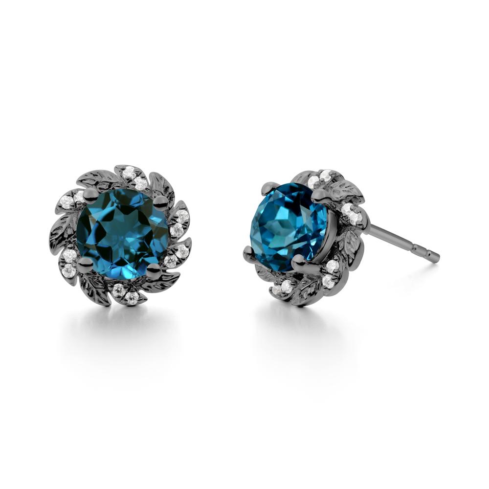 Round London Blue Topaz Flower Earrings - LUO Jewelry #metal_black finish sterling silver