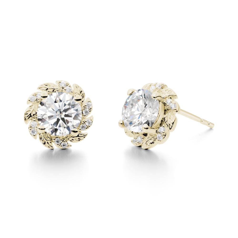Leaf Halo Moissanite Pendant Earrings - LUO Jewelry #metal_14k yellow gold