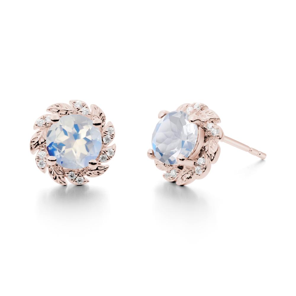 Round Moonstone Leaf Halo Stud Earrings - LUO Jewelry #metal_14k rose gold
