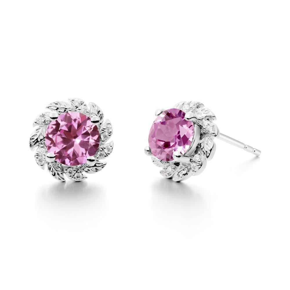 Leaf Halo Pink Sapphire Pendant Earrings - LUO Jewelry #metal_18k white gold