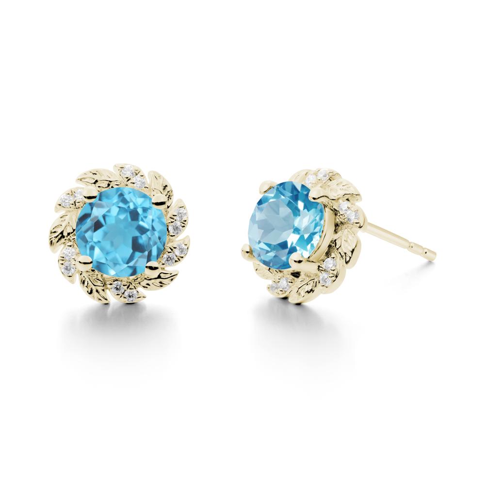 Leaf Halo Swiss Blue Topaz Pendant Earrings - LUO Jewelry #metal_14k yellow gold
