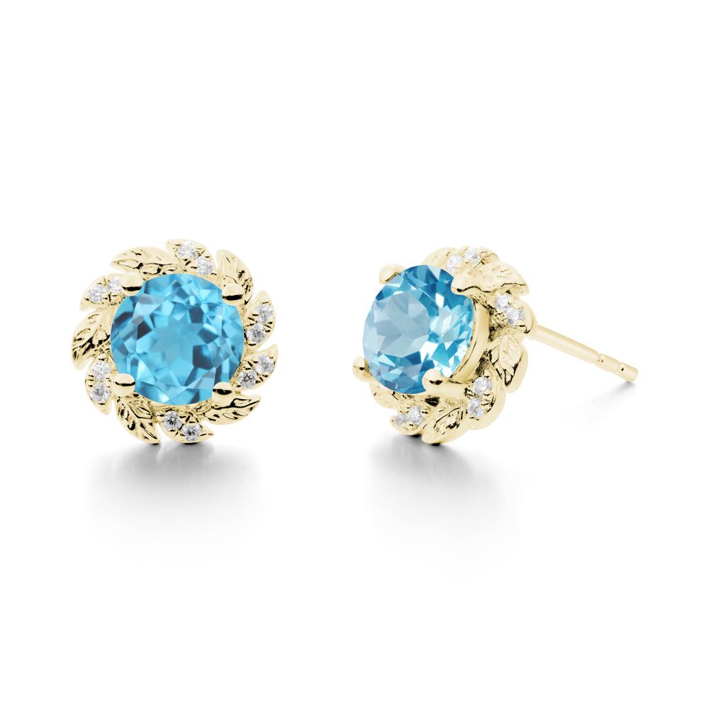 Leaf Halo Swiss Blue Topaz Pendant Earrings - LUO Jewelry #metal_18k yellow gold