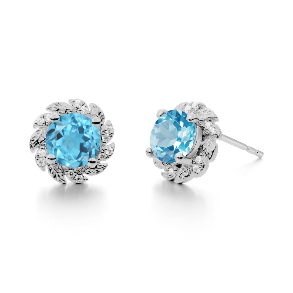 Leaf Halo Swiss Blue Topaz Pendant Earrings - LUO Jewelry #metal_platinum
