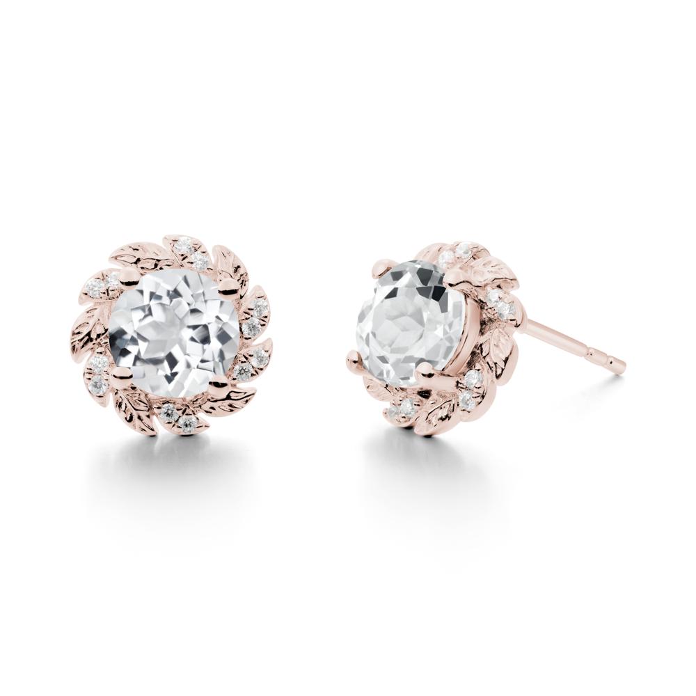 Leaf Halo White Topaz Pendant Earrings - LUO Jewelry #metal_14k rose gold